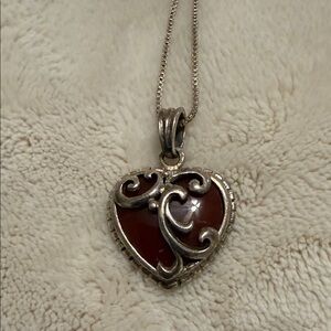 Elegant vintage Sterling Silver carnelian Heart Pendant Necklace